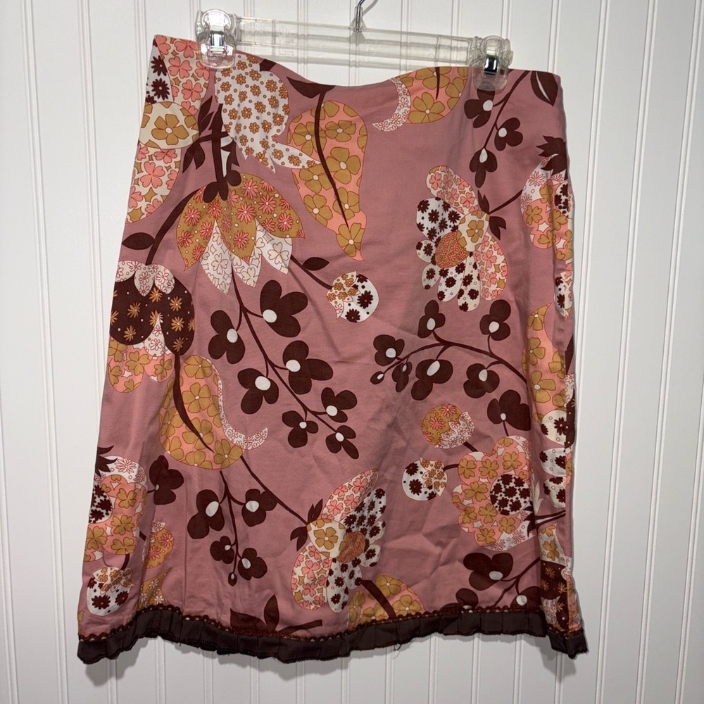 Vintage Style Persaman New York Floral Pink and Brown Skirt| Size 12